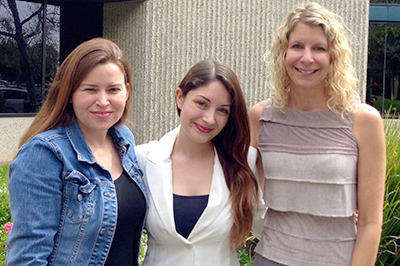 Dr. Patricia Gonzalez, Annalia Valdivia, and Dr. Linda Gallo posing outside